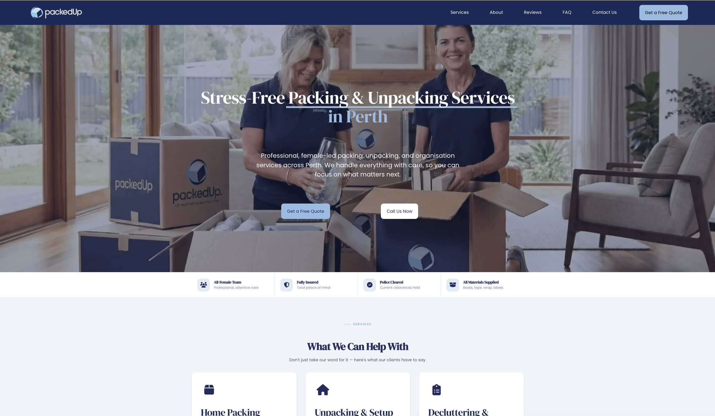 PackedUp packing service website