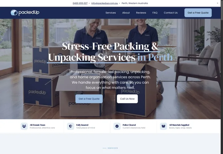 PackedUp desktop website